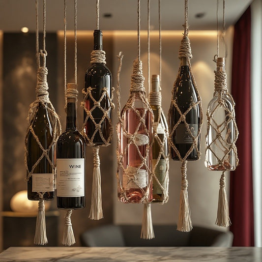 Handcrafted Boho Wine Bottle Hanging Decor | Rustic Macrame Wine & Liquor Holder for Home & Events