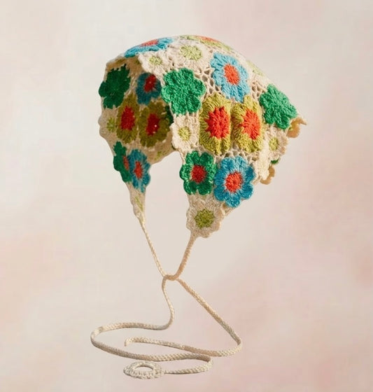Bloom & Bind - Custom Made-to-Order Floral Crochet Headscarf | Vintage Boho Hair Accessory
